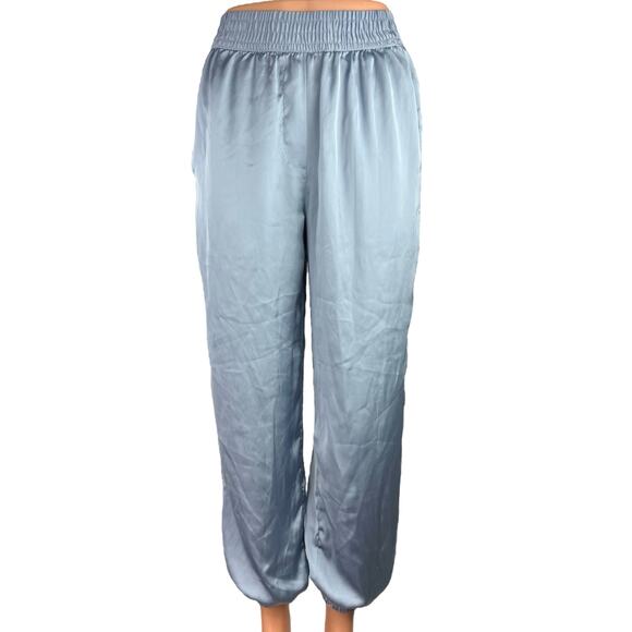 Zara Blue Silk Satin Elastic Waist Pull On High Rise Lounge Jogger Pants Size XS - Picture 1 of 5